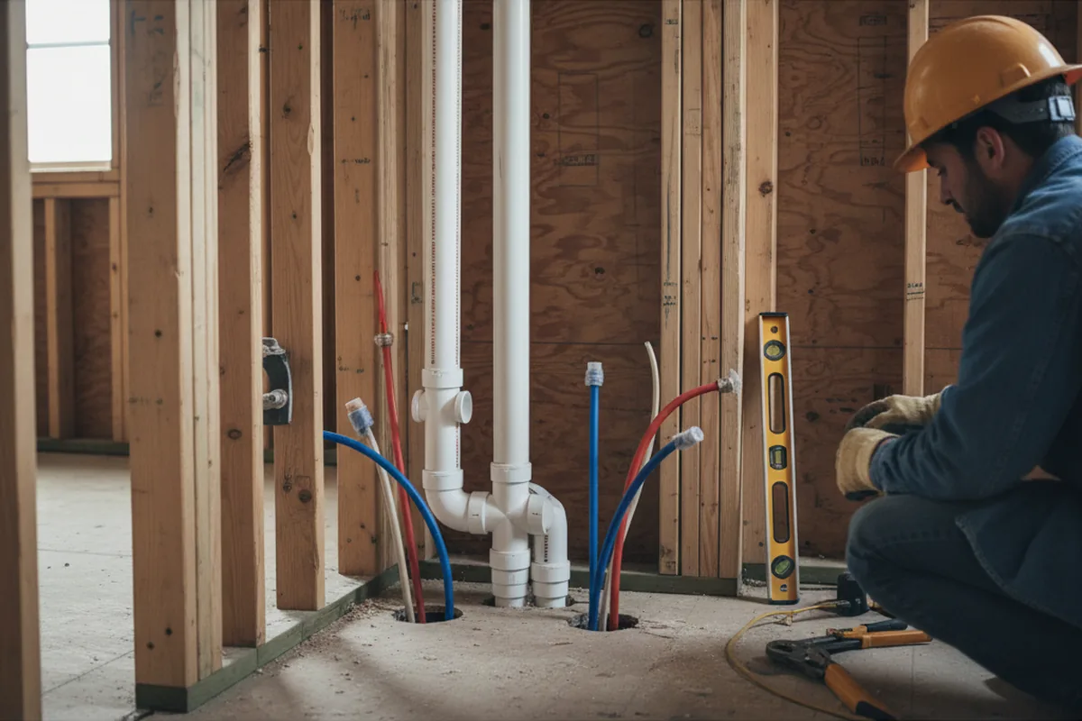 Drain and supply rough-in during Sump Pump Repair in Herkimer